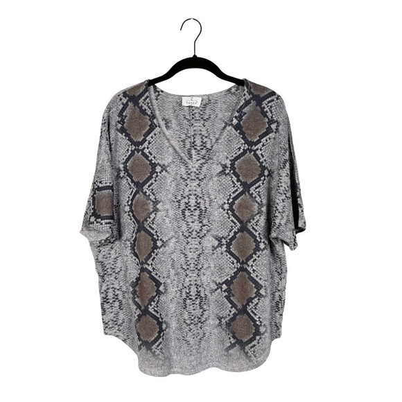 Ember Snakeskin Print V-Neck Short Dolman Sleeve Women's Knit Top Size S - Picture 2 of 5